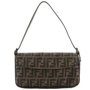 Fendi Zucca shoulder bag brown nylon canvas magnetic closure